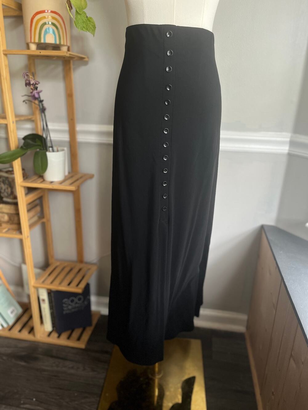 Vintage 90s Black Maxi Skirt Button Front Size 1X